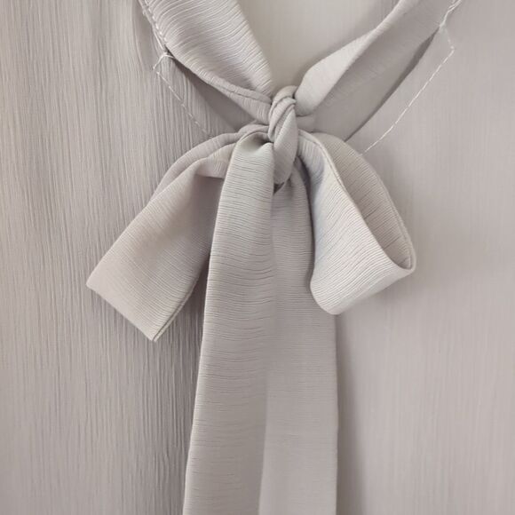 ACEVOG  Textured Chiffon Crepe Blouse MED Bow Long Sleeve Dusty Rose - Picture 5 of 12